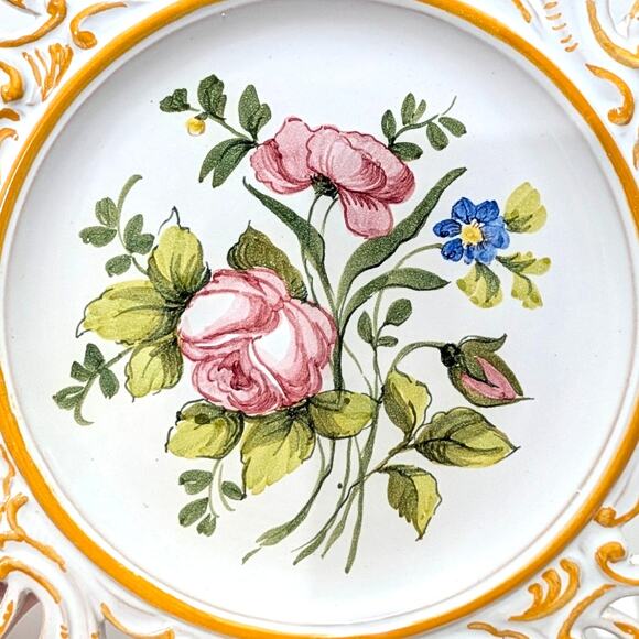 Vtg Floral Hand Painted Decorative Plate Yellow Pink Blue 8.5" Made in Italy - Picture 15 of 16